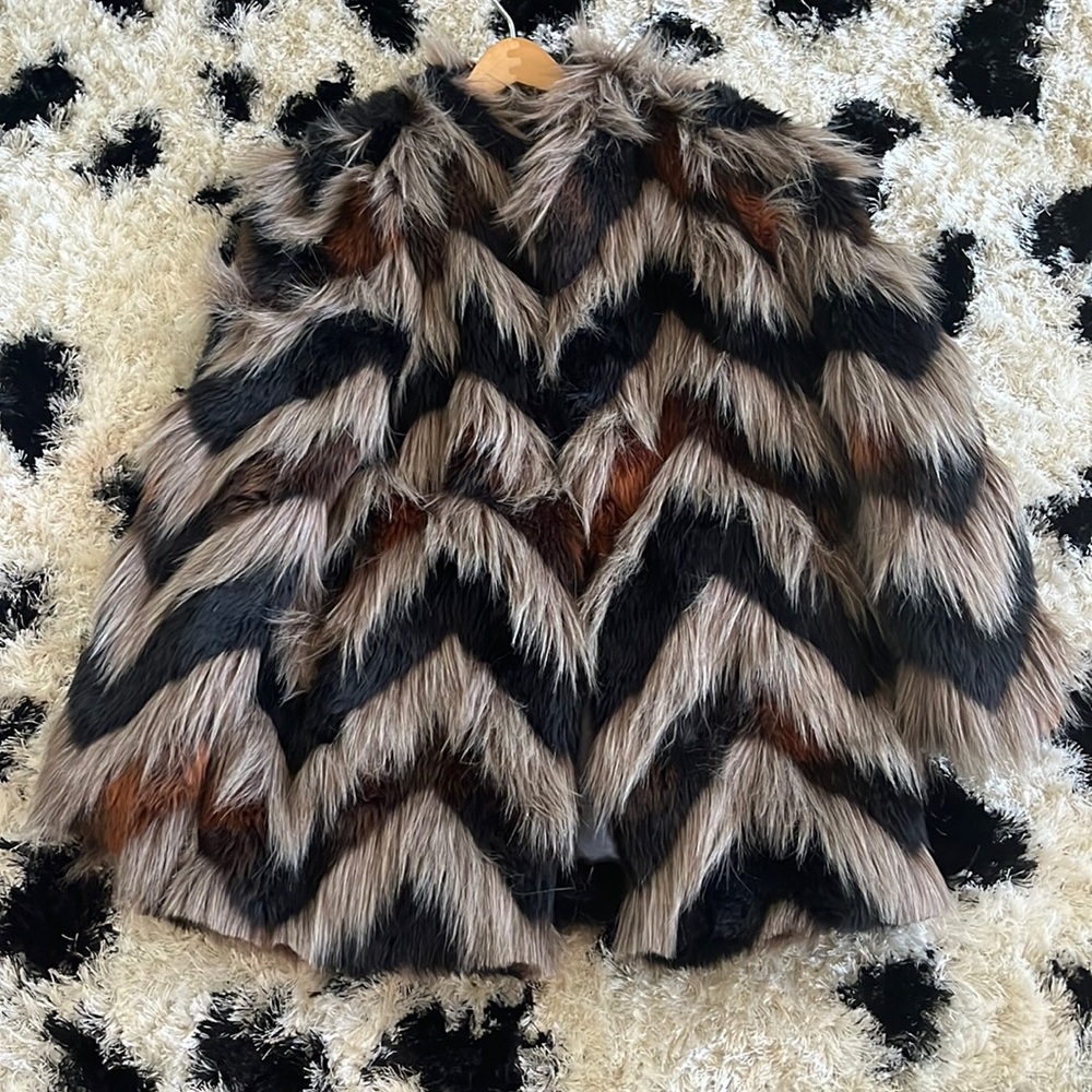 Amuse Society Faux Fur Chevron Jacket - Black, Brown, Gray
